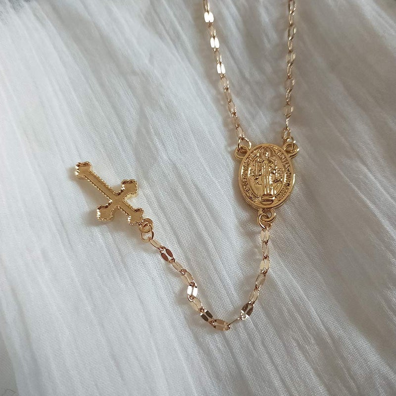 Doubnine Donbnine Cross Pendant Necklaces Long Chain Y Lariat Religious Jewelry for Women (Yellow) - Image 4